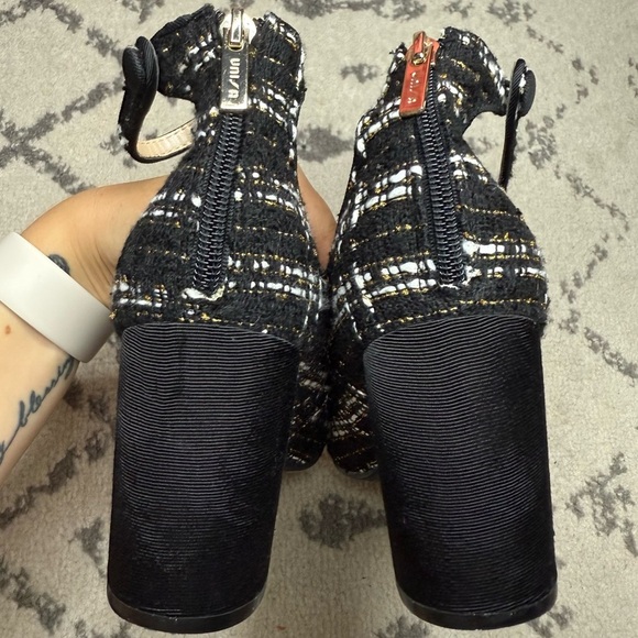 UNISA Mary Jane Preppy Tweed Retro Black Metallic Block Heel Heels - Picture 7 of 9
